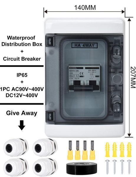 Шафа захисту від перенапруги 2Р/120A DC12V-400V 6кA PV 6кA IP65 DIHOOL 2Р/120A DC12V-400V фото