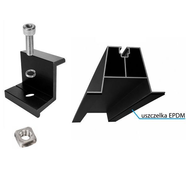 Монтажний міст H70 L300 мм чорний анодований з EPDM-стрічкою для монтажу сонячних панелей PV на дах H-70 L-300 BL фото