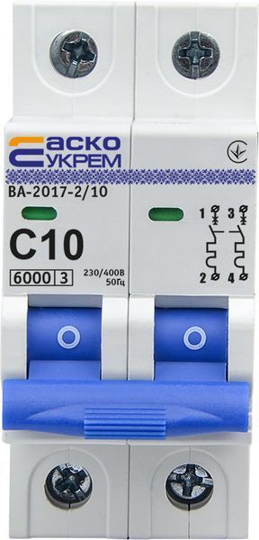 Автоматический выключатель УКРЕМ ВА‑2017/С 2р 10А АСКО A001017001 для защиты электрических сетей от перегрузок A0010170011 фото