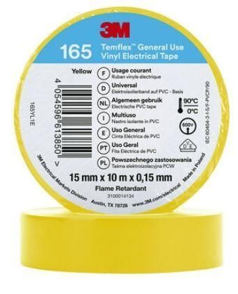 Изоляционная лента 3M желтая ПХВ 15х 0,15мм х10 метров огнестойкий yellow винил TEMFLEX 165 3MTM 7100184732 фото