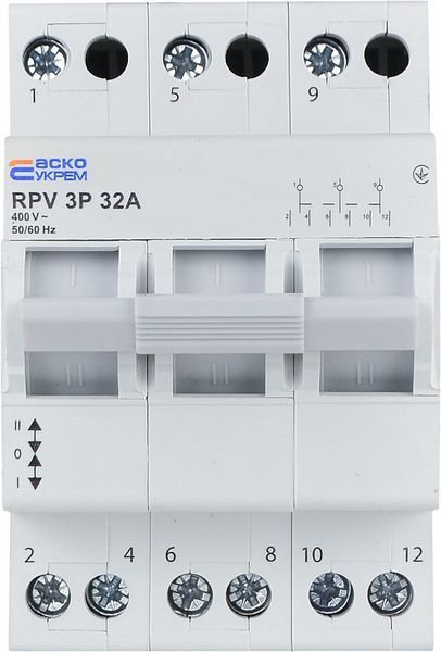 Ручний перемикач вводу (І-0-ІІ) RPV 3P 32A АСКО A0010220009 для систем з ручним вводом резерву A0010220009 фото
