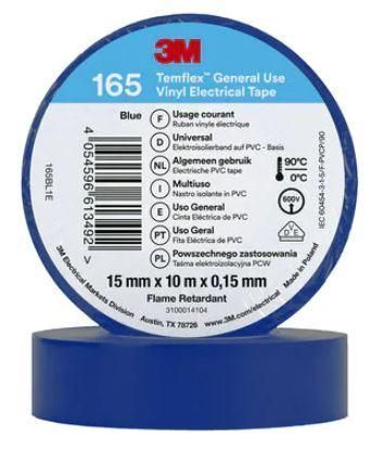 Изоляционная лента 3M синяя ПХВ 15х 0,15мм х10 метров огнестойкий blue винил TEMFLEX 165 3MTM 7100184724 фото