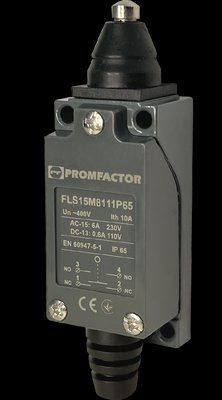 Вимикач шляховий FLS15M8111P65 Promfactor&nbsp;для фіксації та контролю положення рухомих елементів обладнання FLS15M8111P65 фото