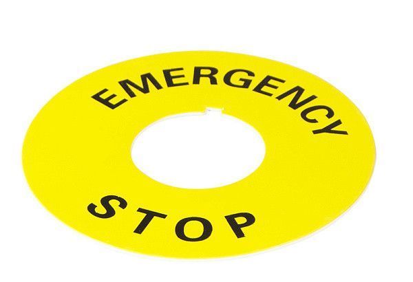 Табличка маркувальна EMERGENCY STOP жовта кругла для кнопок XB2 A0140010073 для чіткого позначення кнопок аварійної зупинки A0140010073 фото