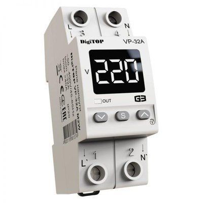 Реле напруги VP 32A M2W (білий інд) з термозахистом DigiTOP Реле напруги VP-32A M2R фото