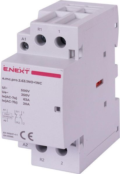 Модульный контактор e.mc.pro.2.63.1NO+1NC, 2р, 63А, 1NO+1NC, 220В Е.NEXT p005228 p005228 фото