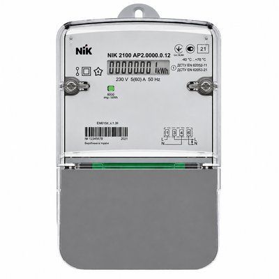 Счетчик NIK 2100 AP2.0000.0.12 230В 5(60)А РКІ 5А/60А nik38341 для учета активной электрической энергии nik38341 фото