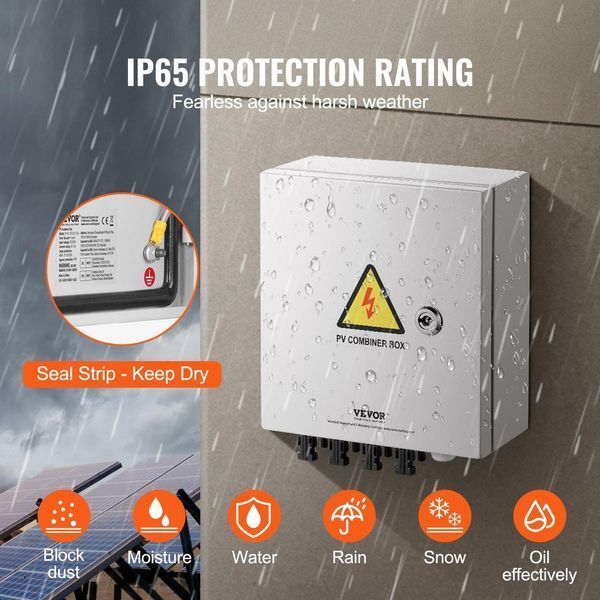 Розподільний щит металевий з блоком захисту 4 Streng PV 40кА 15A 500V IP65 VEVOR 2348180212 фото