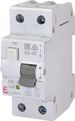 Диф. автоматичний вимикач KZS-2M C 25/0,03 тип A (10kA) для комплексного захисту електричних мереж від перевантаження 2173226 фото