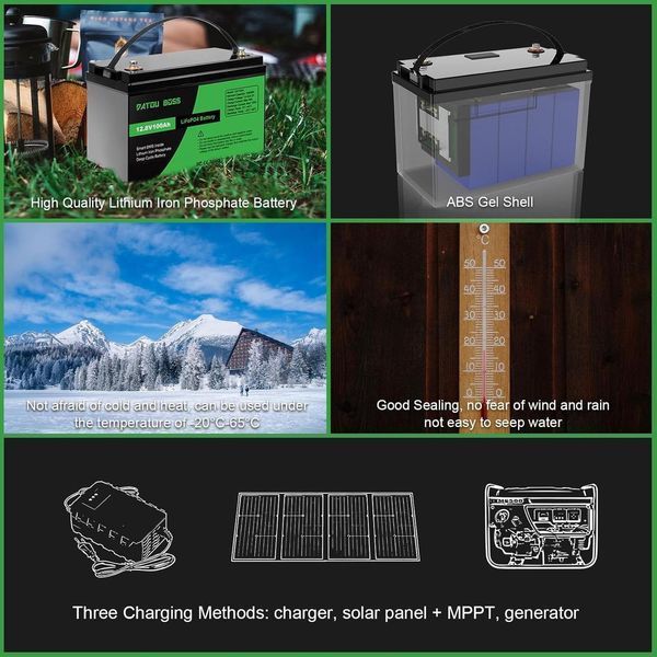 Літієва батарея Lifepo4 100A 12V 1280Wh з захистом BMS 15000 циклів DATOUBOSS Lifepo4 100Ah 12V фото