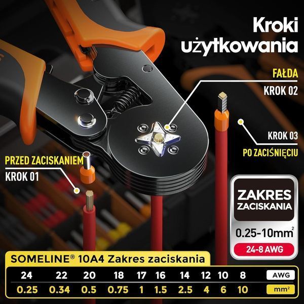 Набор Клещи для обжима с наконечниками 24 типов 0,25 мм&sup2; - 10 мм&sup2; SOMELINE&reg; 10А4/24 фото